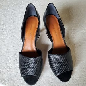 Franco Sarto black open toe 2" heels. Size 9.5